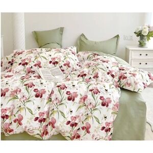 Ada Lucina Red Green 100% Cotton Comforter Reversible Comforter Set of 3 Queen